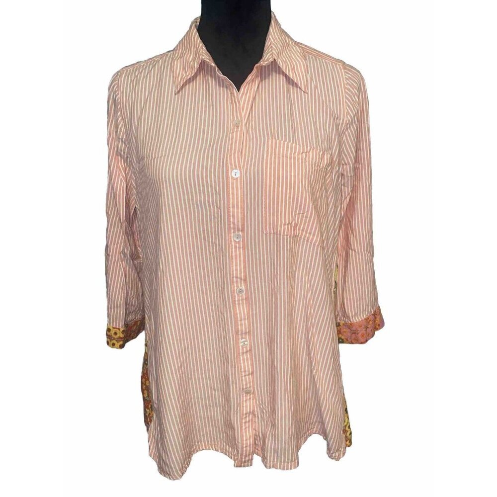 Boho Women’s Button Up Long Sleeve Blouse Sz S Intro ❤️ Top Casual lightweight
